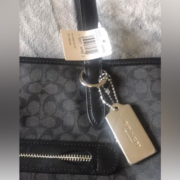 NWT COACH Signature Jacquard Tote (black and silver) - Picture 3 of 6